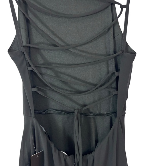 Lulu’s Maxi Gown Prom Homecoming Dress Black Strappy A-line Halter Size M - Picture 10 of 14